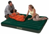 Кровать-матрас надувная флок. INTEX 203x152x22см, зеленая+ножной насос (66929)
