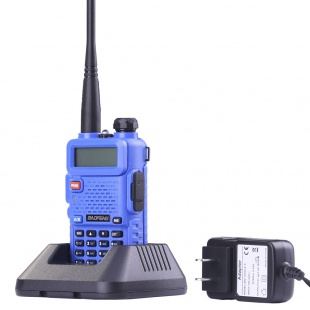 Рация Baofeng UV-5R синяя, диапазоны VHF/UHF, 17см антенна, гарнитура. 