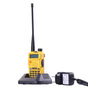 Рация Baofeng UV-5R жёлтая, диапазоны VHF/UHF, 17см антенна, гарнитура. 